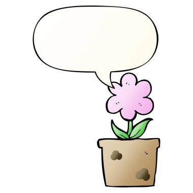 pürüzsüz degrade tarzında sevimli karikatür çiçek ve konuşma balonu