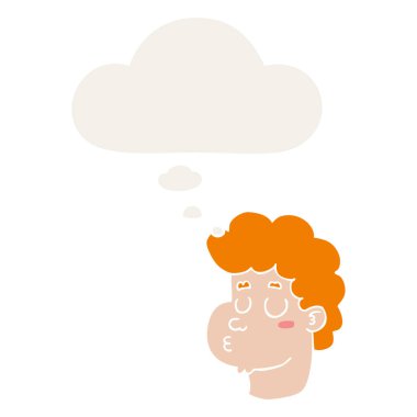 retro tarzında karikatür erkek yüz ve düşünce balonu