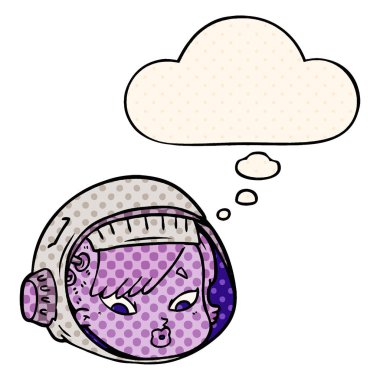 çizgi film astronot yüz ve çizgi roman tarzında kabarcık düşünce