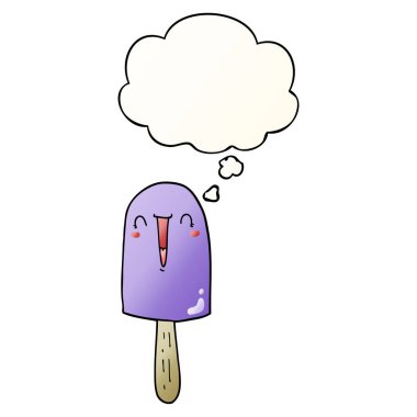 karikatür mutlu buz lolly ve pürüzsüz degrade st kabarcık düşündüm
