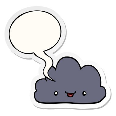 karikatür küçük mutlu bulut ve konuşma balonu etiket