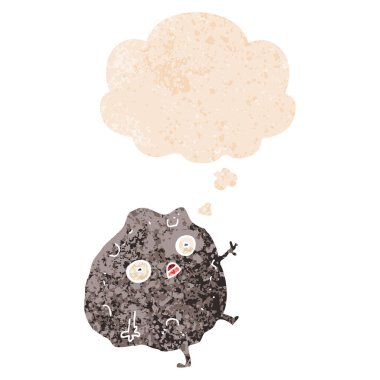 retro dokulu tarzında karikatür kaya düşme ve düşünce balonu