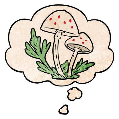 karikatür mantar ve grunge doku desen s düşünce balonu