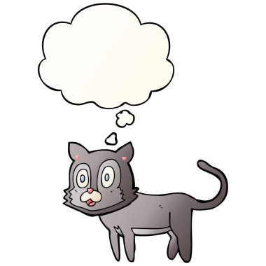 mutlu karikatür kedi ve pürüzsüz degrade tarzında kabarcık düşünce