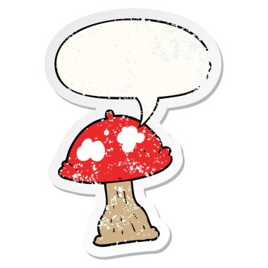 karikatür mantar ve konuşma balonu sıkıntılı etiket