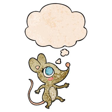karikatür fare ve grunge doku desen tarzında düşünce balonu