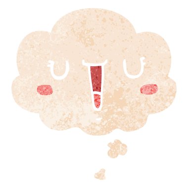 mutlu karikatür yüz ve retro dokulu tarzında düşünce balonu