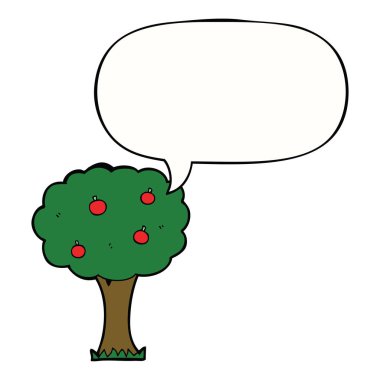 karikatür elma ağacı ve konuşma balonu