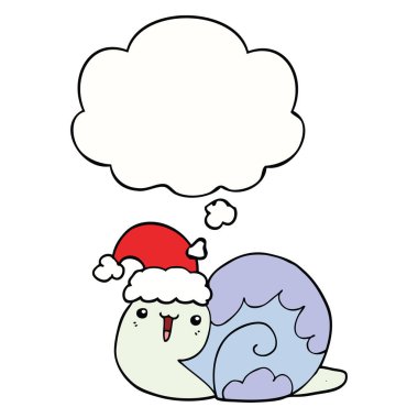 sevimli karikatür noel salyangoz ve düşünce balonu