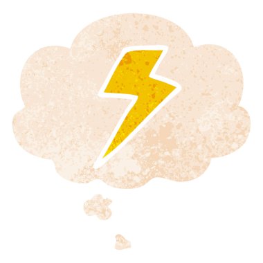 retro dokulu stil de karikatür yıldırım ve düşünce balonu