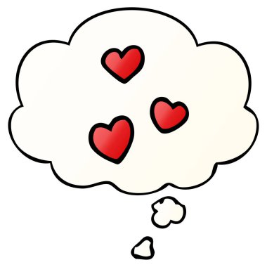 çizgi film aşk kalp ve pürüzsüz degrade tarzında düşünce balonu