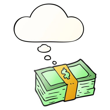 karikatür nakit ve pürüzsüz degrade tarzında düşünce balonu