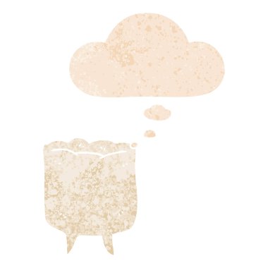 retro dokulu tarzda karikatür diş ve düşünce balonu