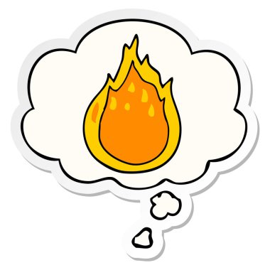 karikatür yangın ve baskılı bir etiket olarak kabarcık düşünce