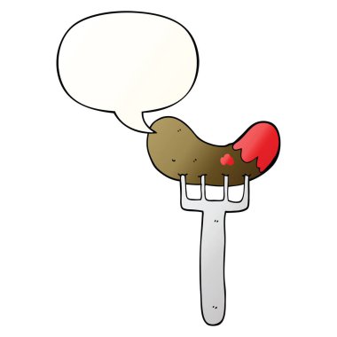 düzgün degrade sty çatal ve konuşma balonu karikatür sosis