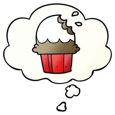karikatür cupcake ve pürüzsüz degrade tarzında düşünce balonu