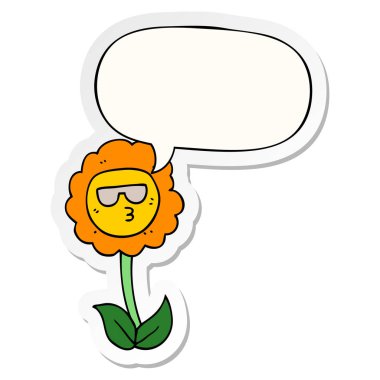 karikatür çiçek ve konuşma kabarcık etiket