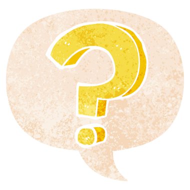 retro dokulu tarzda karikatür soru işareti ve konuşma balonu