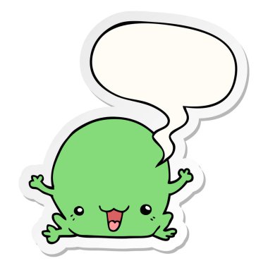 karikatür kurbağa ve konuşma kabarcık etiket