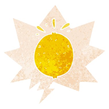 retro dokulu tarzda karikatür limon ve konuşma balonu