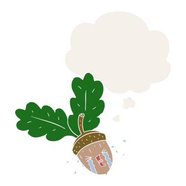 retro tarzında çizgi film ağlama meşe palamudu ve düşünce balonu