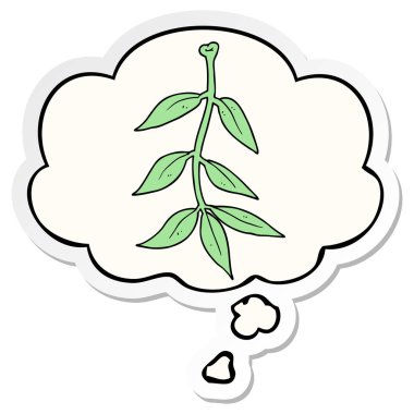 karikatür yaprakları ve basılı bir etiket olarak kabarcık düşünce