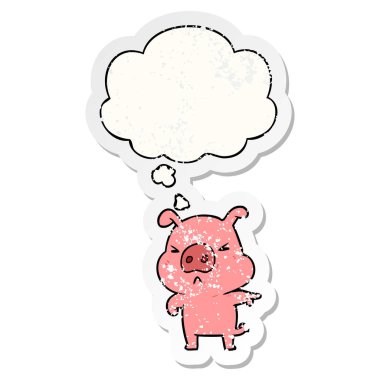 karikatür kızgın domuz ve sıkıntılı yıpranmış sticke olarak kabarcık düşündüm