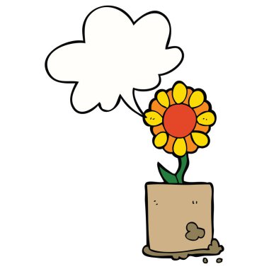 karikatür çiçek ve konuşma balonu