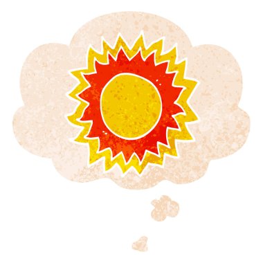 retro dokulu tarzıkarikatür güneş ve düşünce balonu