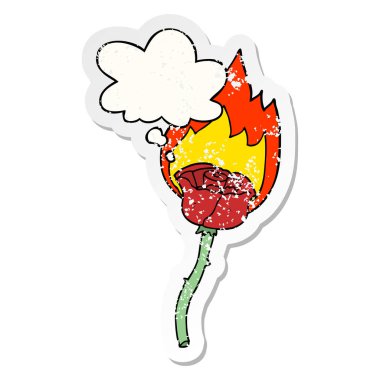 karikatür yanan gül ve sıkıntılı yıpranmış sti olarak kabarcık düşünce