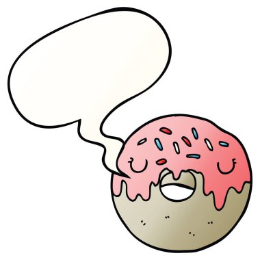 düzgün degrade tarzında karikatür donut ve konuşma balonu