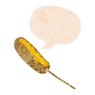 retro dokulu st bir sopa ve konuşma balonu üzerinde karikatür hotdog