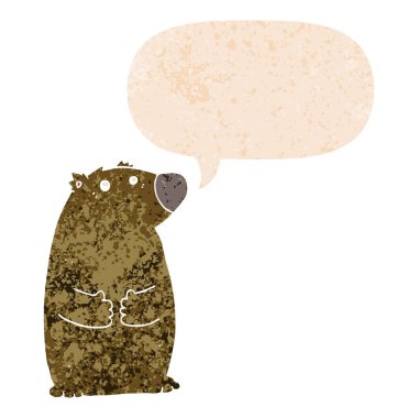 retro dokulu tarzda karikatür ayı ve konuşma balonu