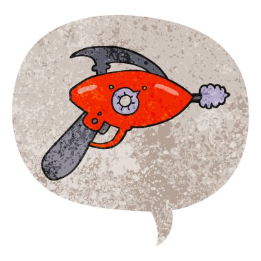 retro dokulu tarzda karikatür ışın silah ve konuşma balonu