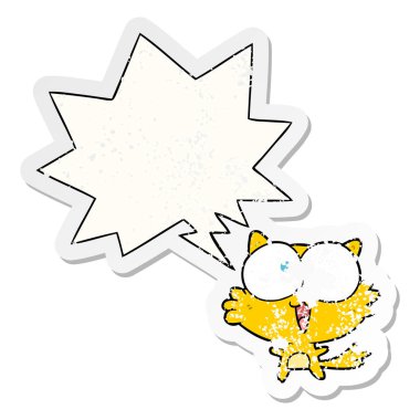 sevimli karikatür deli kedi ve konuşma balonu sıkıntılı etiket