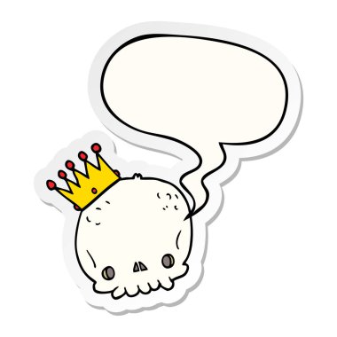 karikatür kafatası ve taç ve konuşma kabarcık etiket