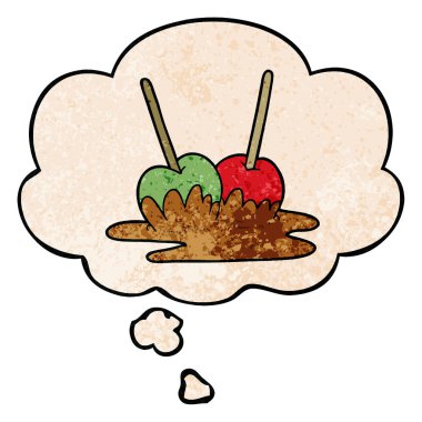karikatür toffee elma ve grunge doku patte düşünce balonu