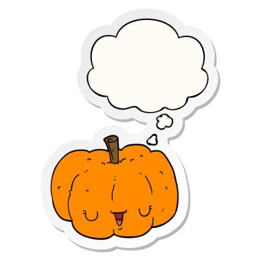 karikatür kabak ve baskılı bir etiket olarak kabarcık düşünce