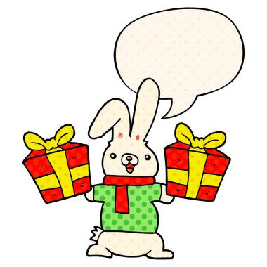 çizgi film tavşan ve noel komik ve konuşma balonu sunar