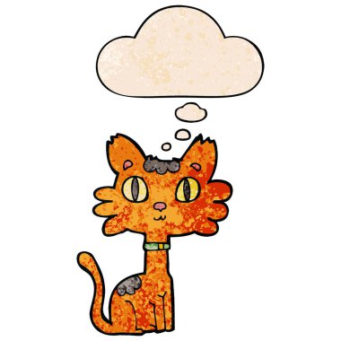 karikatür kedi ve grunge doku desen tarzında düşünce balonu