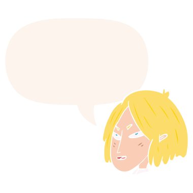 retro tarzında karikatür kadın ve konuşma balonu