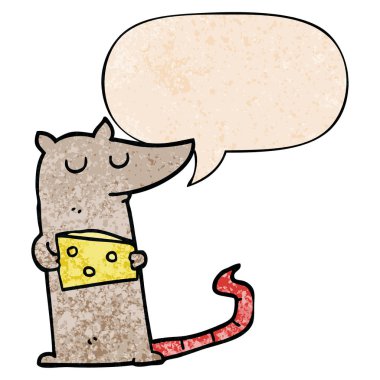 retro doku still karikatür fare ve peynir ve konuşma balonu