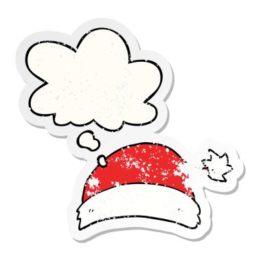 karikatür noel şapka ve sıkıntılı yıpranmış st olarak kabarcık düşünce