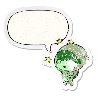 uzay giysisi ve konuşma balonu karikatür kadın gelecek astronot 