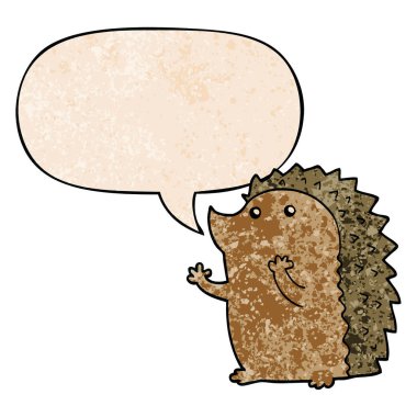 retro doku tarzında karikatür kirpi ve konuşma balonu