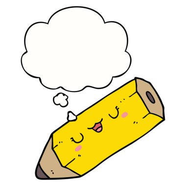 sevimli karikatür kalem ve düşünce balonu