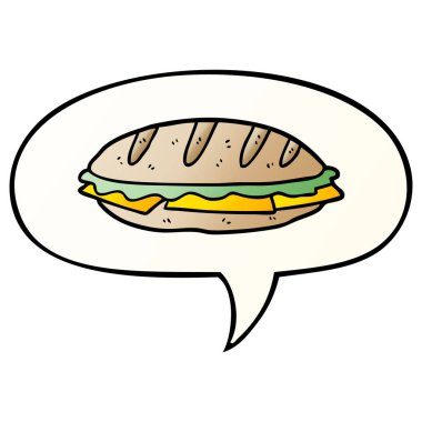 düzgün degrade sty karikatür chesse sandviç ve konuşma balonu