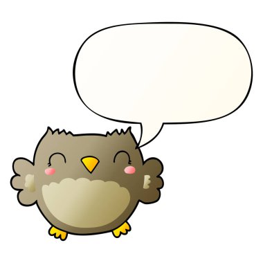 pürüzsüz degrade tarzında sevimli karikatür baykuş ve konuşma balonu