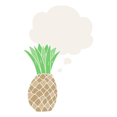 retro tarzında karikatür ananas ve düşünce balonu