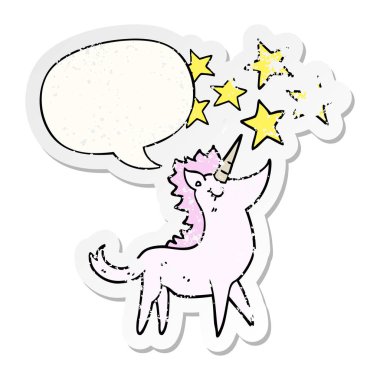 karikatür tek boynuzlu at ve konuşma balonu sıkıntılı etiket